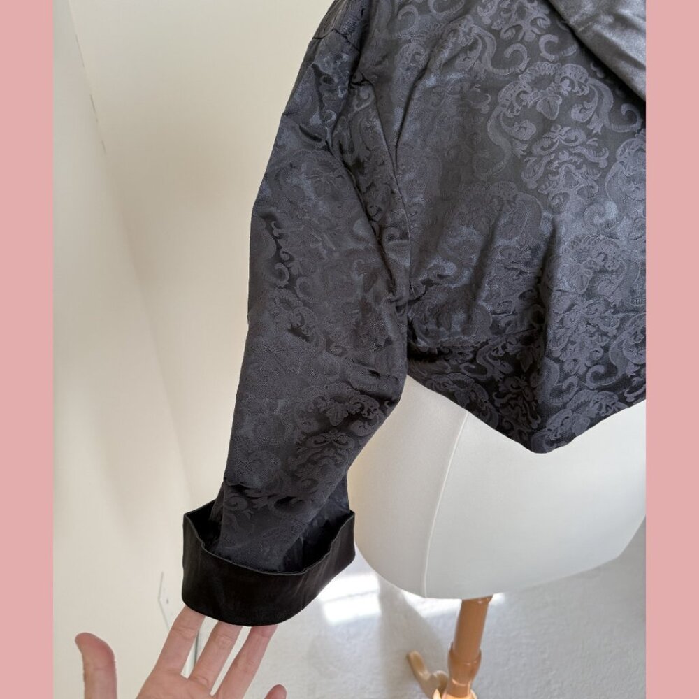 Plus size Black Satin Victorian Damask jacquard Bolero Jacket, 3/4 Sleeves, 3XL - Picture 3 of 9